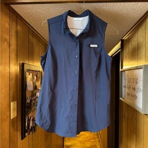 Columbia Sleeveless Button-Down Shirt - Navy Blue, Worn Once!!!